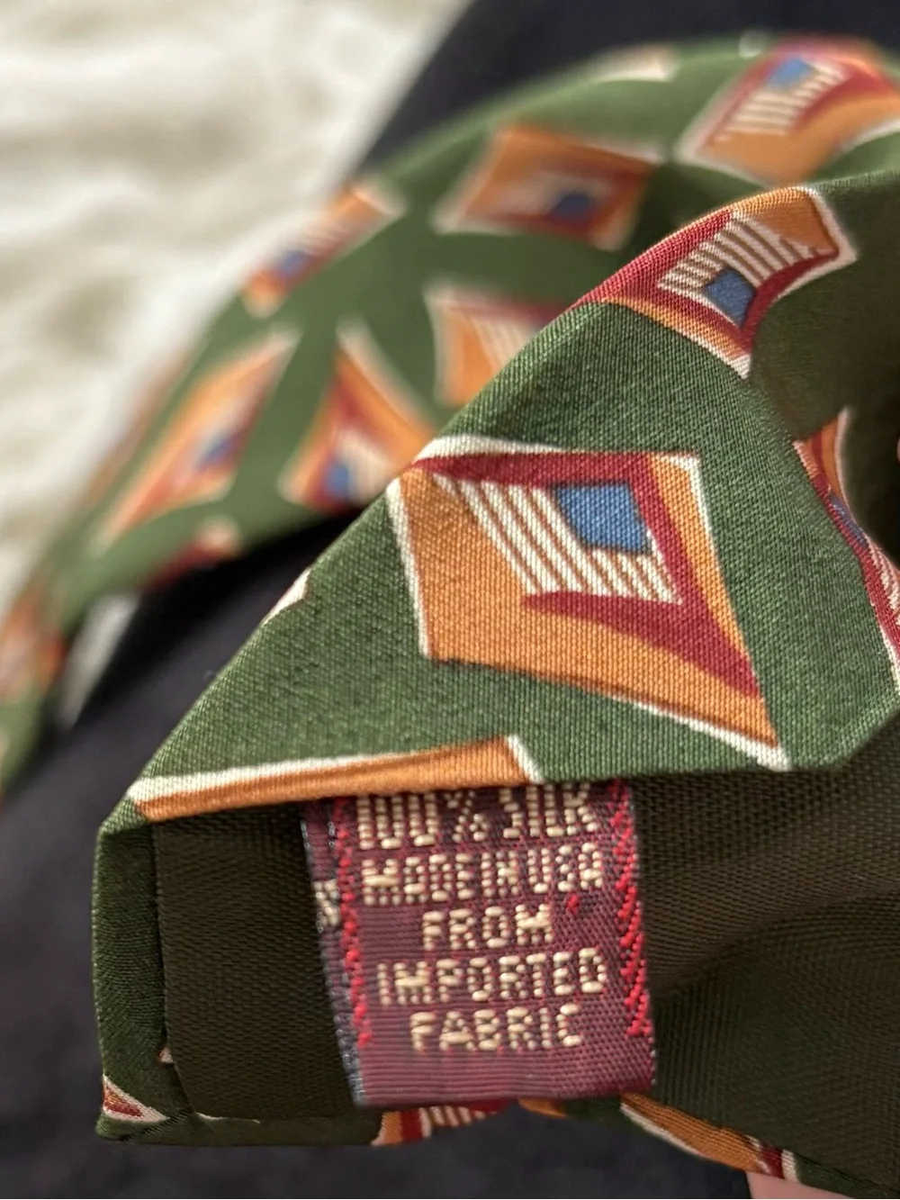 Vintage CHAPS Ralph Lauren Silk Tie Green Geometric USA